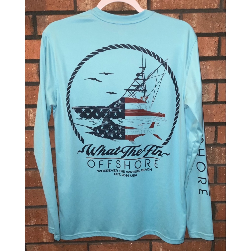 What The Fin Offshore Mens Light Blue Performance Fishing Shirt Long Sleeve M - Picture 3 of 4